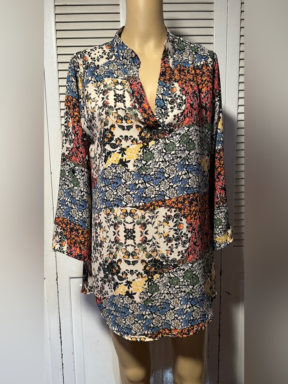 Liberty Love Boho Floral Tunic Top 3/4 Sleeve Large